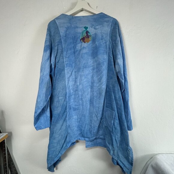 Steel Pony Womens Size 3 Blue Asymmetric Jacket Button Front Art to Wear Cotton - Picture 2 of 9